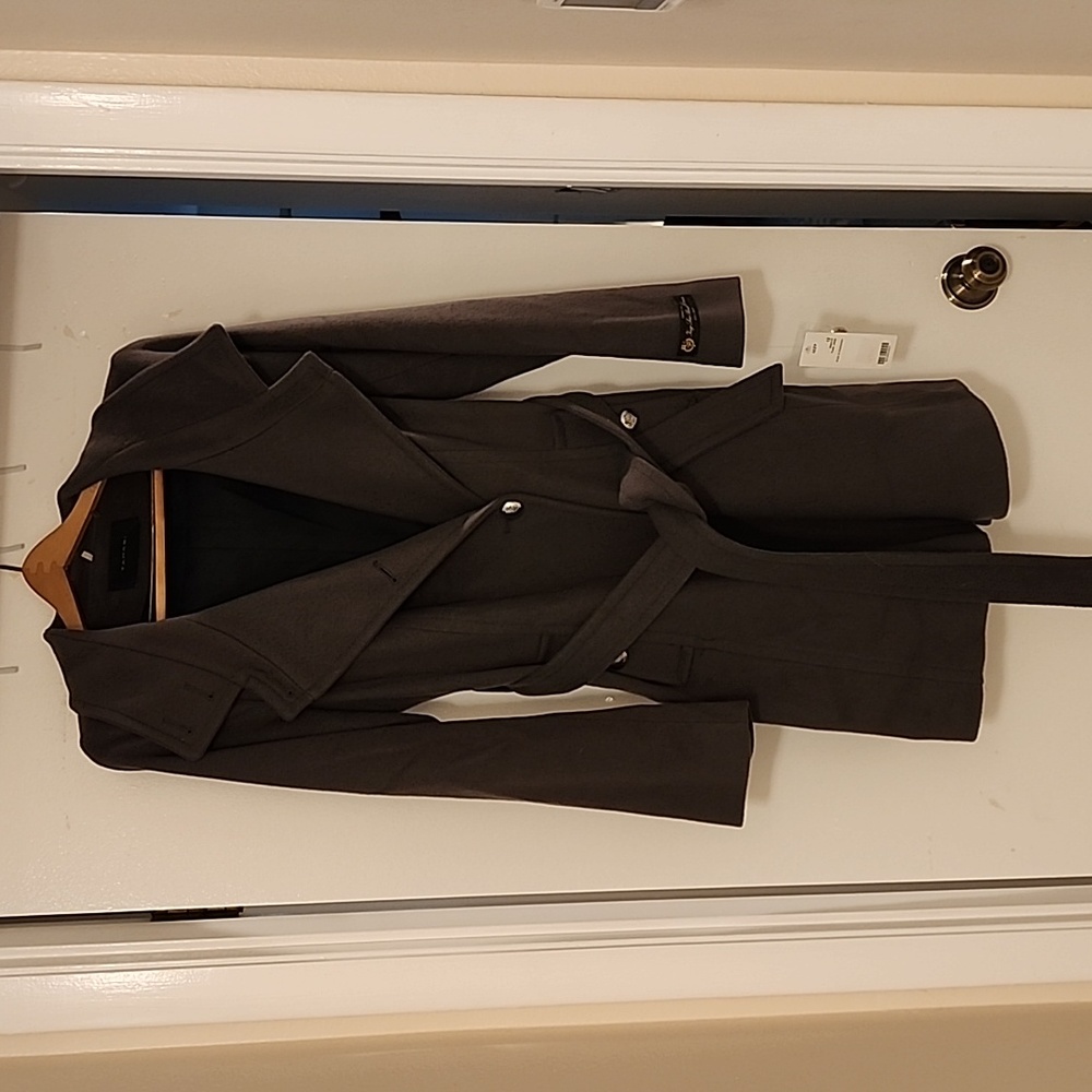 Tahari Olive Long Wool Coat Sz 12 NWT